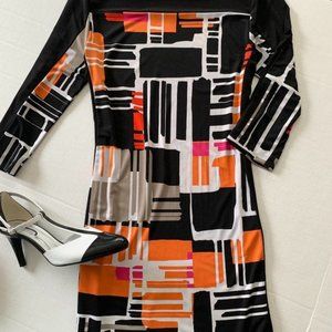 TO BE DONATED JUN 17 BR Black & Orange Geo Print Shift Dress Sz S